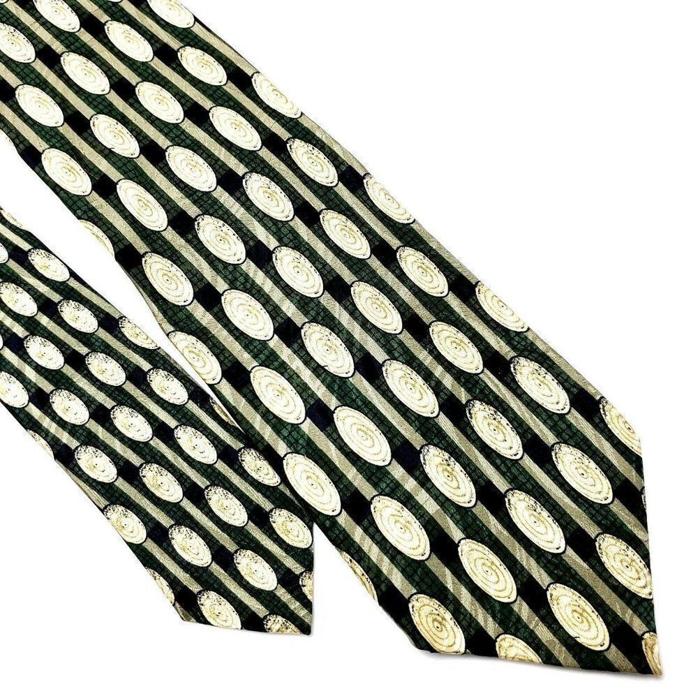 JZ Richards Silk Tie Print Green Black Geometric Wide‎